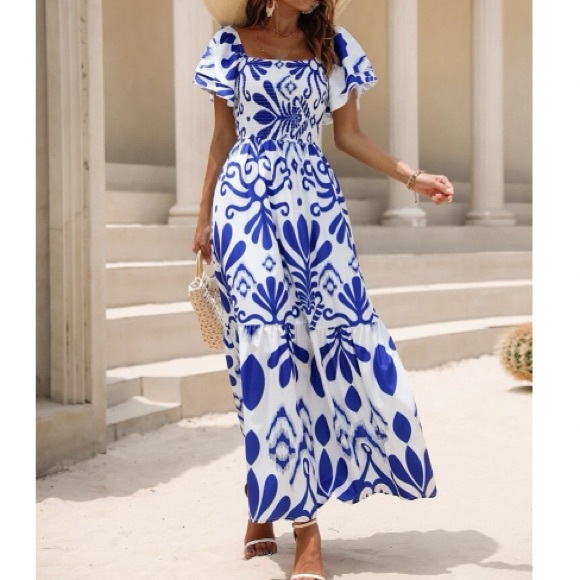 Boho floral print ruffle hem maxi dress - Picture 4 of 9